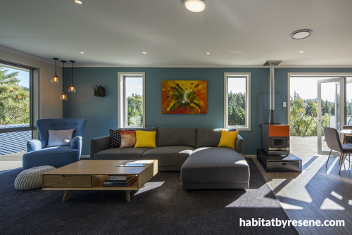 blue, living room, 1970s house, paint ideas, paint trends