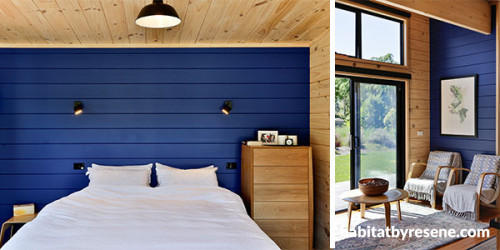 painted lockwood, lockwood interior, blue lockwood, blue feature wall, blue bedroom