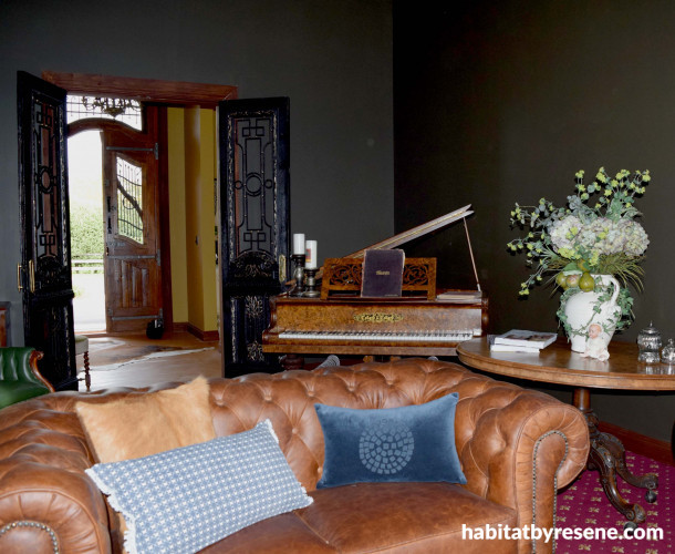 black, living room, lounge, resene black magic, castle