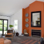 living room inspiration, feature wall ideas, orange feature wall, orange interior ideas, resene