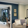 lounge, living room, blue lounge, blue feature wall, blue living room, resene cello