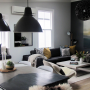 living room, lounge, villa, black and white lounge, black feature wall, neutrals