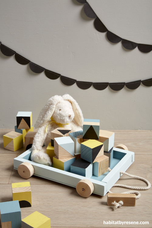 play blocks, blocks trolley, painted blocks, children's blocks, nursery, diy toys 