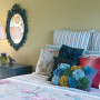 bedroom, guest bedroom, upcycled furniture, green bedroom, blue and green bedroom