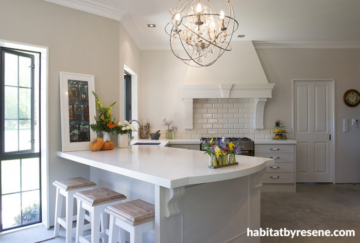 kitchen, country kitchen, French country kitchen, white kitchen, neutrals, tile splashback