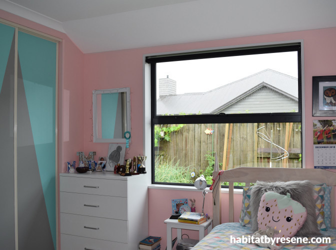bedroom, kids bedroom, childrens bedroom, girls bedroom, pink bedroom, geometric bedroom