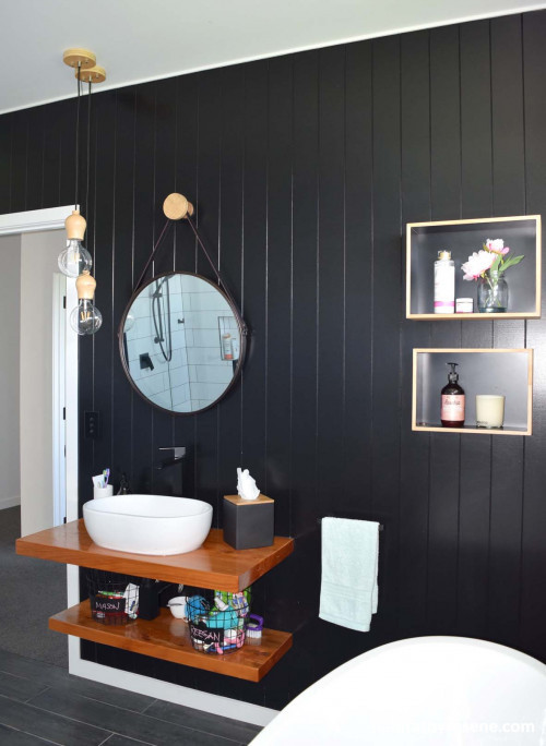 bathroom, black and white bathroom, monochromatic, black bathroom, main bathroom