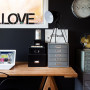 industrial, vintage, study, feature wall, black paint, desk