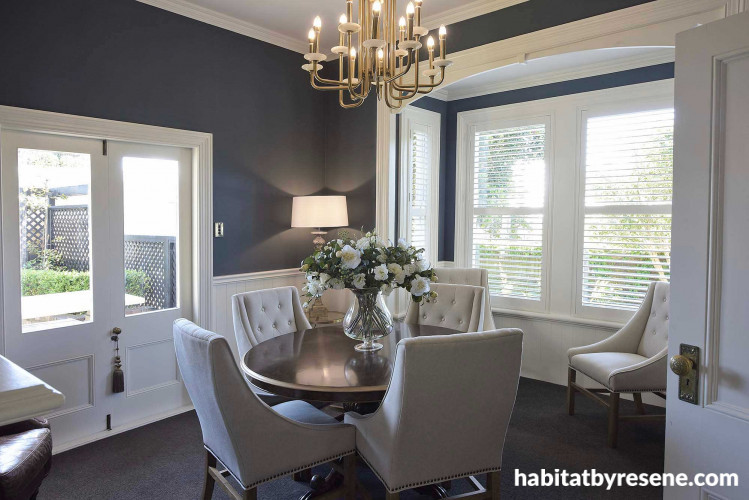 blue, living room, dining room, resene coast, villa