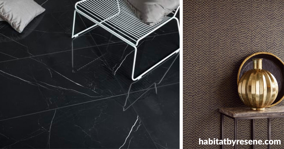 black marble tiles, art deco inspired, marble inspiration, marble interior, marble feature wall