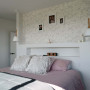master bedroom, bedroom, wallpaper feature wall, white bedroom, natural tones 