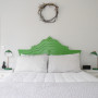 bedroom, headboard, feature headboard, green headboard, white bedroom, upcycling