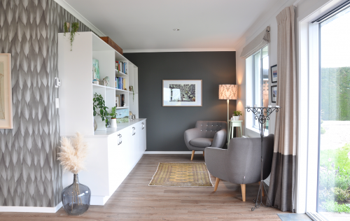 charcoal, grey interiors, library, reading nook, interior trends, paint ideas