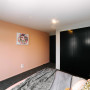 girls bedroom, pink feature wall, pink bedroom, pink and white, resene dawn chorus