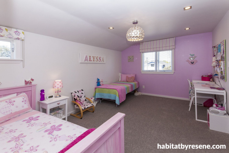 children's bedroom, kids bedroom, girls bedroom, pink bedroom, purple bedroom, feature wall