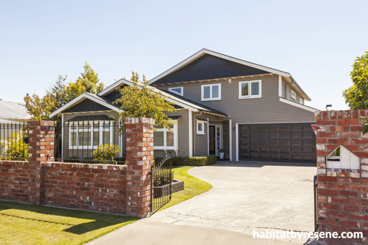 house exterior, brown exterior, painted weatherboards, garden, front entrance, brown house