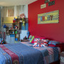 kids bedroom, childrens bedroom, boys bedroom, red feature wall, corrugated iron wall