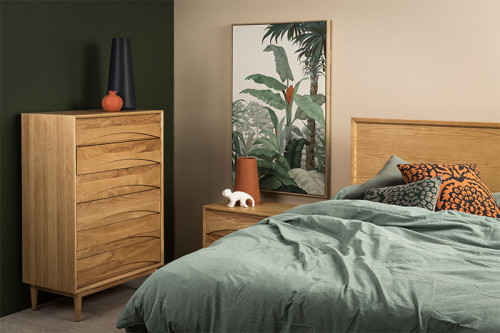 neutrals, green, bedroom, jungle bedroom inspiration, tropical bedroom, orange, Resene