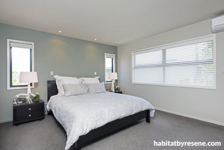blue bedroom, blue and white paint, interior, beach house