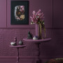 purple room, purple feature, purple paint, plum paint, textured wall, purple table