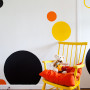 kids bedroom, children's bedroom, feature wall, painted spots, spotted wall, interior, yellow chair