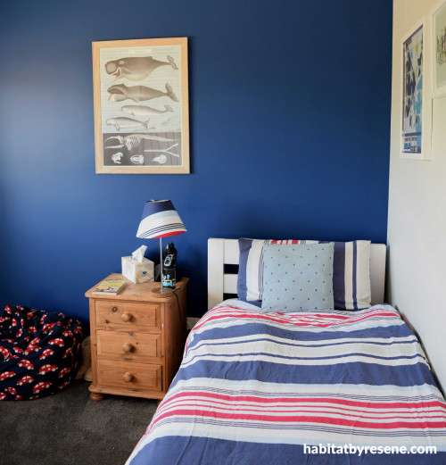 bedroom inspiration, kids bedroom ideas, blue bedroom ideas, blue feature wall, interior design