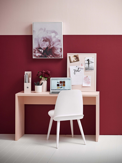 Pink and red office, tonal office, pink desk inspo, pink desk, pink office, Resene