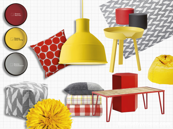 yellow paint, red paint, red and yellow, red accessories, yellow accessories, grey paint