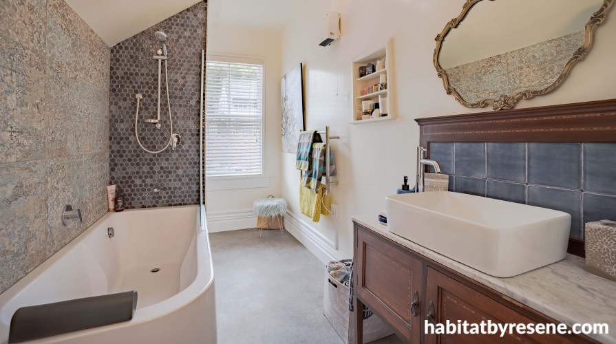 bathroom, neutral bathroom, white bathroom, resene pearl lusta, bathroom tiles