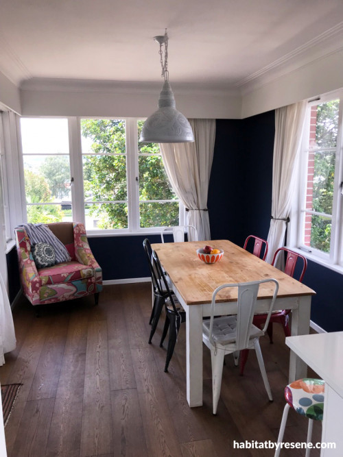 dining room, dining area, navy dining room, navy and white, blue dining area