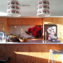 bach, holiday home, beach house, kitchen, pohutukawa splashback, floral lightshades