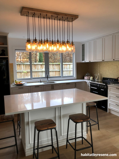 kitchen inspiration, kitchen ideas, kitchen design, white kitchen, resene alabaster, gold interior