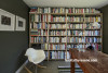 bookshelves, bookcase, study, olive green, interior, green paint 
