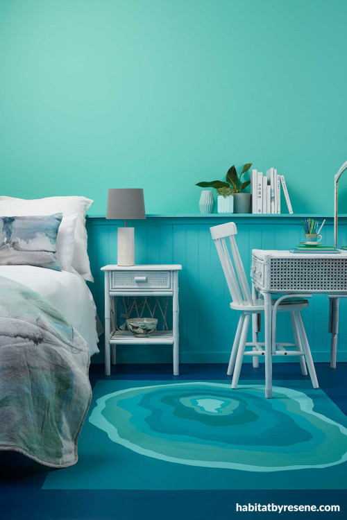 teal bedroom inspiration, aqua bedroom ideas, aqua interior ideas, blue bedroom ideas, rug ideas