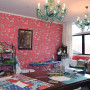 sewing room, pink room, pink wallpaper, pink sewing room, floral wallpaper, feature wallpaper