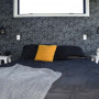 bedroom, guest bedroom, wallpaper feature wall, floral wallpaper, black bedroom, monochromatic 