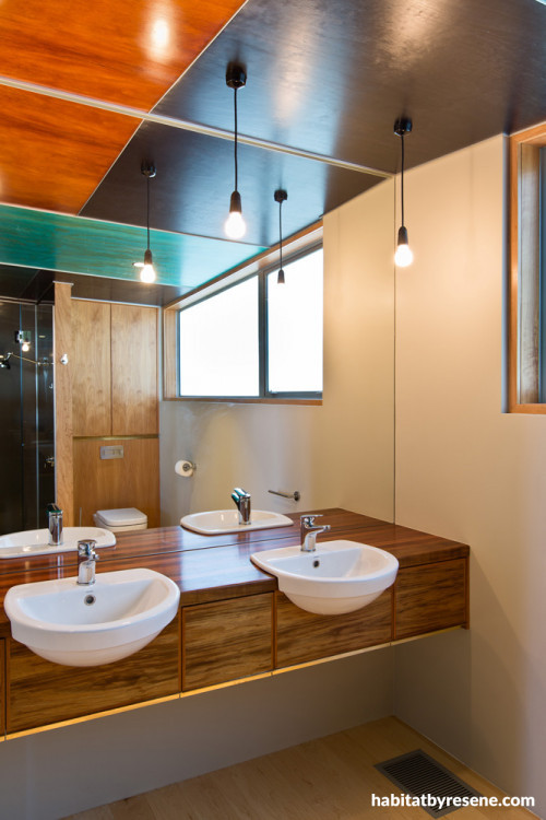 coloured ceiling, painted ceiling, bathroom, vanity, interior, bathroom ideas