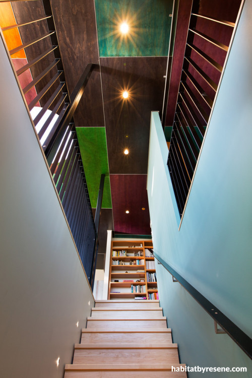 plywood ceiling, painted ceiling, staircase, interior, ceiling design, home decorating