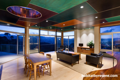 plywood ceiling, painted ceiling, living room, lounge, dining room, open-plan living