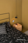 bedroom, yellow bedroom, gold bedroom, citta design, black and yellow, mustard bedroom 