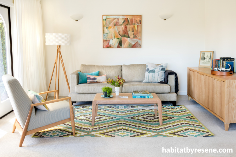 living room, white, mid century, mid-century