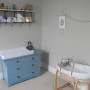 nursery, neutrals, neutral nursery, blue drawers, grey nursery, nursery storage