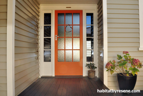 front door, orange, entrance way, paint ideas