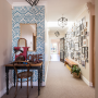 entrance, hallway, hall, blue, stencil, damask pattern