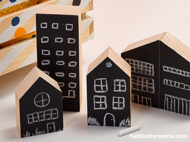 blackboard paint, chalkboard, blackboard city, kids DIY, children, toys