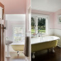 yellow bath tub, pink bathroom, heritage bathroom, pink bathroom inspiration, Resene 