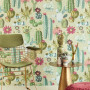 feature wall, patterned wallpaper, cactus wallpaper, green and pink, wallpaper feature wall