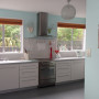 kitchen, retro kitchen, blue kitchen, aqua kitchen, mint paint, aqua paint 