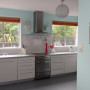 kitchen, retro kitchen, blue kitchen, aqua kitchen, mint paint, aqua paint