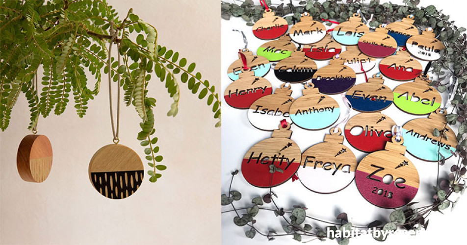 christmas decorations, personalised christmas decorations, inscribe design, tree ornaments